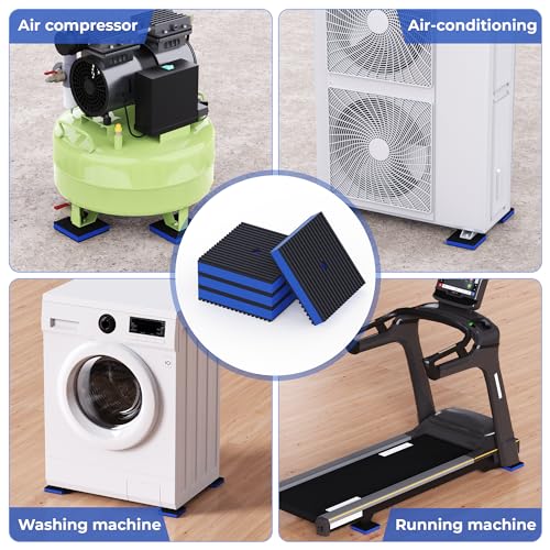 Wuno Shop Anti Vibration Pads, 4"&times; 4"&times;7/8" Vibration Isolator Pads, Mechanical Vibration Damping Pads, Heavy Duty Rubber Isolation Pads, 3/8"Pre-Drill Hole Vibration Isolator Pad for Air Compressor