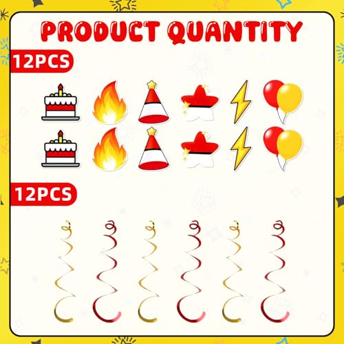 Image of 12pcs Cartoon Animation Hanging Swirl Party Decoration,Party Decoration,Red White Yellow Party Swirls,Suitable for Pocket Party Decoration Supplies