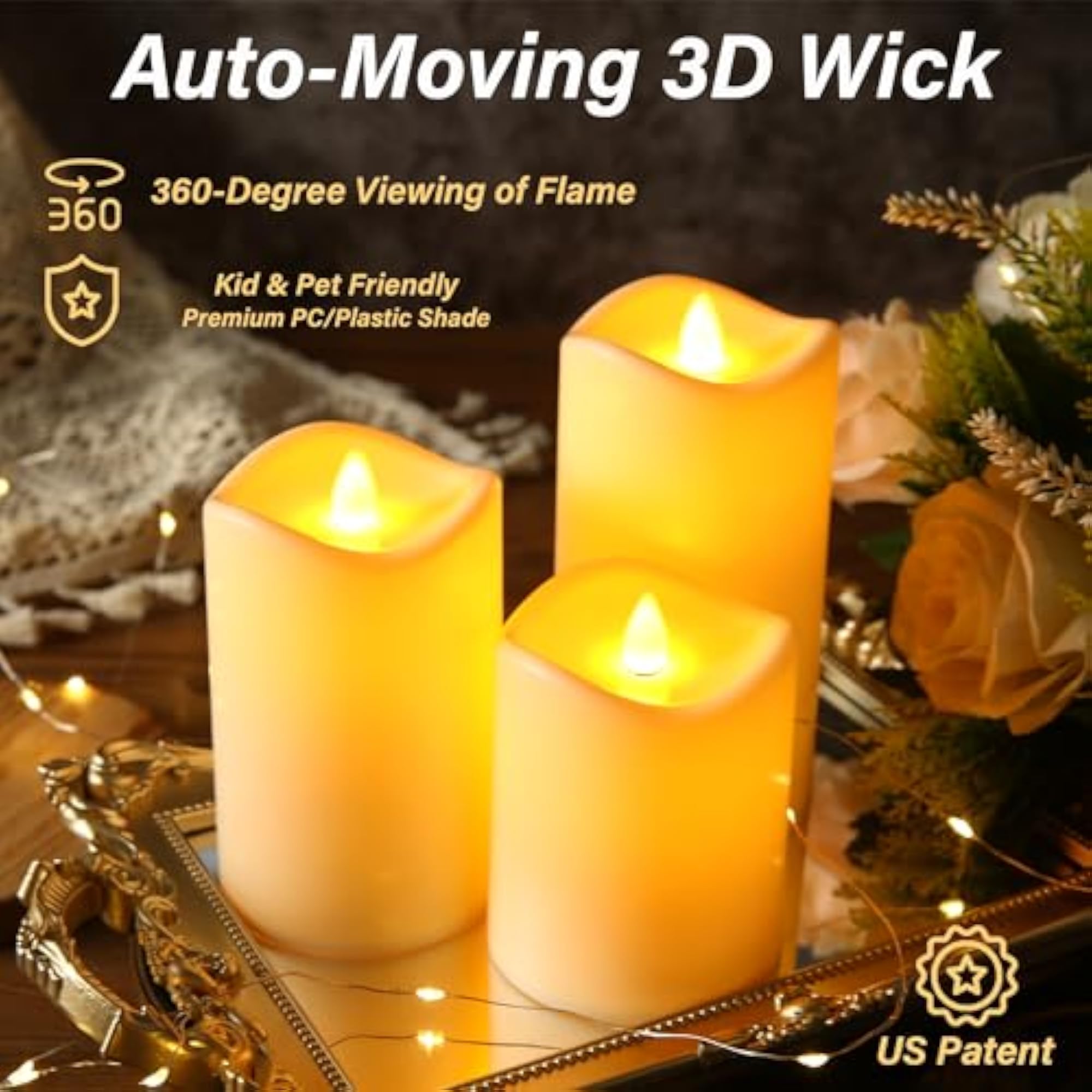 3pcs Flameless Candles with Flickering Flame Effect