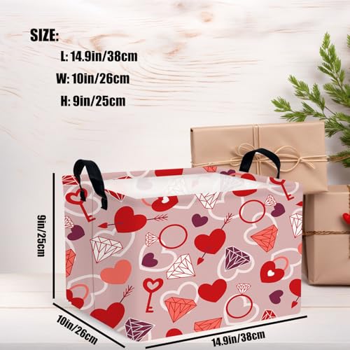 Image of Valentine's Day Basket Gift for Empty Cute Heart Large Storage Bin for Kid and Baby Room Decor (Diamond Key Lock Love)
