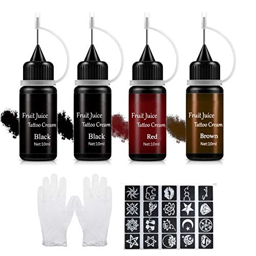 Janolia Temporary Tattoo Set with Tattoo Paste, for DIY Tattoo Art (Black, Red, Brown)