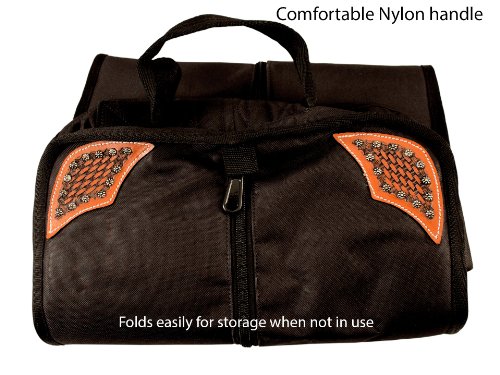Tahoe Premium Durango Western Halter, Bridle/Headstall Carry And Storage Bag - Three Layer Waterproof Padded Construction With Hand Grip - Folds For Easy Storage - Hand Tooled Basket Weave Leather Accents #TOP4