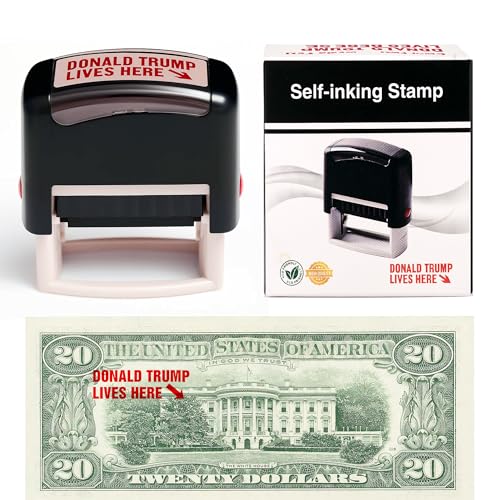 Donald Trump Lives Here Stamp - Self Inking Red Ink Stamp for Money Office Supplies Election Party Decorations Novelty Gift Trump Merchandise Funny Political Office Supply (1 Pack)