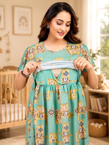 Image of RITIJYA Zipless Feeding Kurta Dress for Women | Maternity Nursing Kurti, No-Zip Easy Access | Extra Pleats Pre to Post Pregnancy | Quick-Dry Fabric | S-4XL