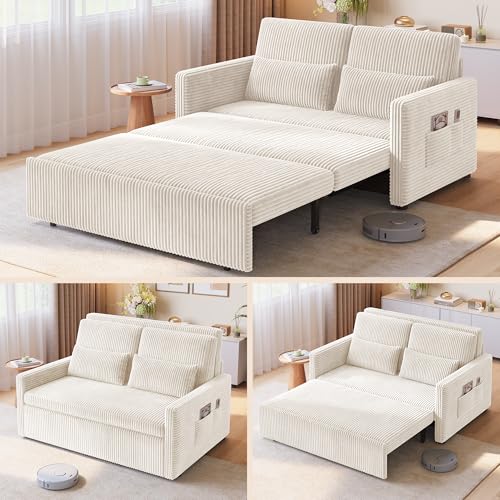 Ahomly 3-in-1 Convertible Loveseat Sofa Bed, Beige