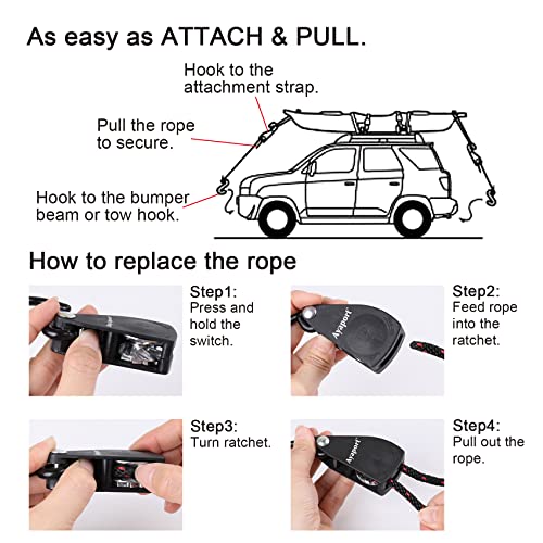 image for Ayaport Kayak Rope Tie Down Ratchet Straps Bow and Stern Ratcheting Ti