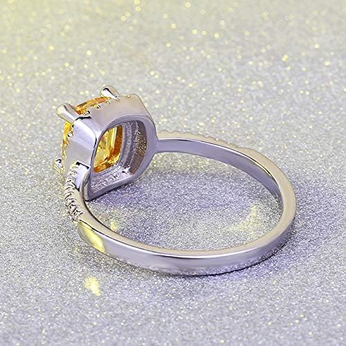 QUSIIOSLK 926 Sterling Silver Canary Yellow Halo Square AAA Cubic Zirconia Ring Solitaire Brilliant Princess Cut Citrine Ring Cushion Cut Statement Engagement Ring for Women 6 - Image 5
