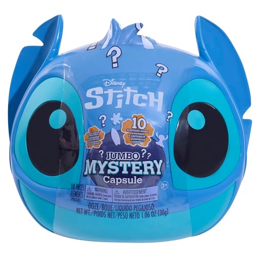 Disney Stitch Jumbo Mystery Capsule 9-Inch Figure Head Blind Box – 10 Surprise Toys, Plush, Mini Figures, Accessories & Stickers – Reusable Display Storage – Kids Toy Ages 3 and Up by Just Play