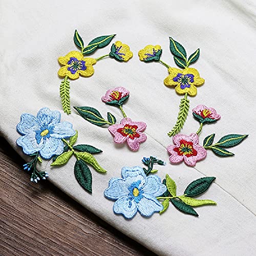 Three Pairs Floral Decorative Patches, Beautiful Flowers Embroidered Applique For Clothes Backpacks T-Shirt Jeans Skirt Vests Scarf Hat Bag (3 Pairs Flowers-Blue/Pink/Yellow) #TOP5