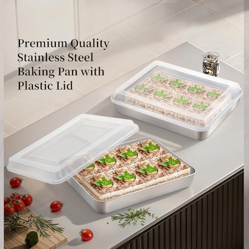GIUOIDUO Premium Stainless Steel Baking Pan with Lid (2 Pack) – Rectangular Cake Pan, Heavy Duty Metal Bakeware for Lasagna, Brownie, Food Storage Container, Dishwasher Safe & Non-Toxic by GIUOIDUO - Used condition - Image 6