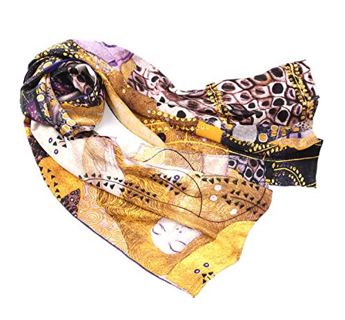 L'incantevole opera d'arte come accessorio di charme, sciarpa lunga in seta da donna, con motivo Art Nouveau di Gustav Klimt. Uno stravagante eye-catcher, per le feste e per tutti i giorni.