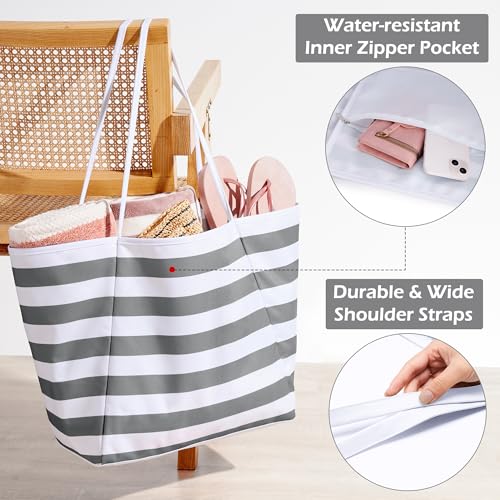 Image of KALIDI Beach Tote Bag Women Large Waterproof Sandproof Shoulder Handbag Packable Grocery Bag Hobo Purse for Picnic Vacation