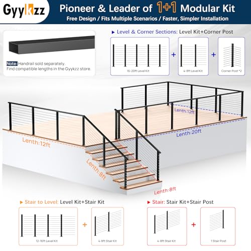 Image of 36 inch Cable Railing Corner Post, Fixed Top Mount 90 L-Drilled One Post Corner Solution, Stainless Steel T304 Heavy-Duty Handrail Corner Post, Matte Black Flat Top Deck Angle Post