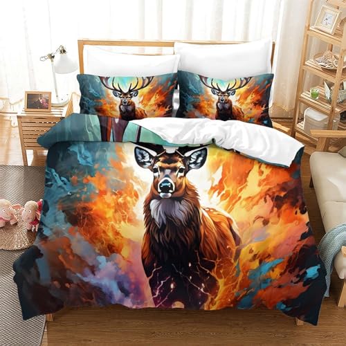Housse de couette cerf parure lit King 220x240 microfibre douce et facile à fermer - 3