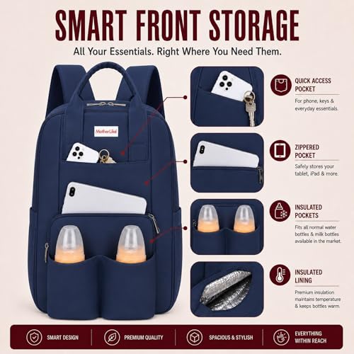 Image of Diaper Mommy Bags For Mothers for Travel - Hospital Baby Maternity Bag for Delivery Women - New Born Baby Essentials - Water-Resistant Fabric & Insulated Bottle Holders | 24 L, 15 Pockets