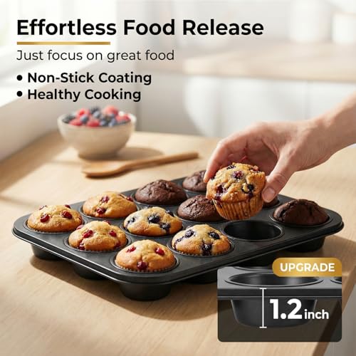 Image of 2 Pack Muffin Tin, Nonstick Cupcake Pan Set, Carbon Steel 12 Cupcake Tray, Cup Cake Pans for Baking, Cupcake Pans for Baking
