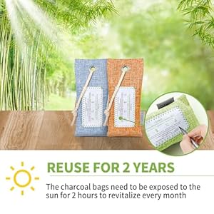 CLEVAST 6 Pack Bamboo Charcoal Air Purifying Bags(6x60g), Activated Natural Home Odor Absorber, Deodorizer and Moisture Eliminator, Purifier for Closet, Shoe, Car Air freshener, Pet Safe