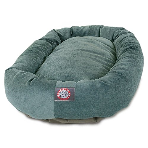 Image of Majestic Pet 32 Inch Micro Velvet Calming Dog Bed Washable - Cozy Soft Round Dog Bed with Spine for Head Support - Fluffy Donut Dog Bed 32x23x7 (inch) - Round Pet Bed Medium - Azure