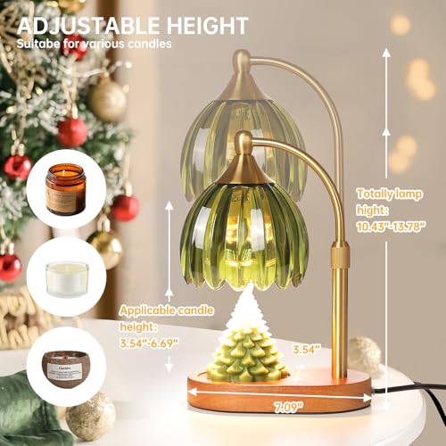 Image of Green Tulip Wax Melt Warmer with Timer, Dimmable & Height Adjustable, Ideal for Jar Candles, Perfect Home Decor for Bedroom, Living Room, Office, Great Birthday Gifts for Women (2 Bulbs Included)