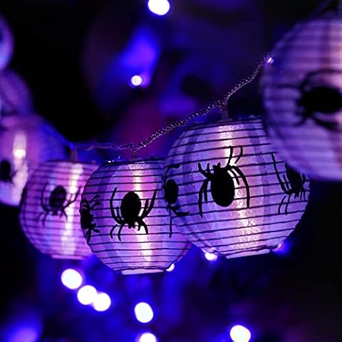 Halloween Decor Lights, BrizLabs 6.6ft/2M 10 LED Purple Spider Lantern Fairy String Lights Battery Powered Halloween Lights for Indoor Home Window Garden Patio Horror Party Festival Cover