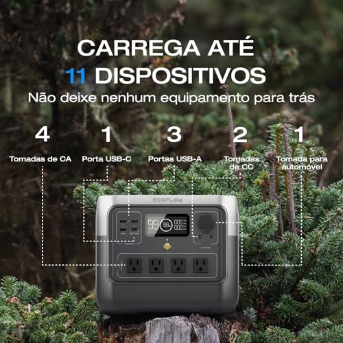 ECOFLOW Estação de energia portátil RIVER 2 Pro, 110 120V, bateria LiFePO4 de 768Wh, carregamento rá