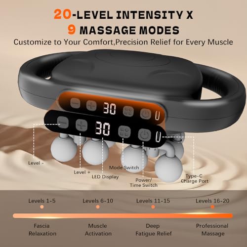 16 Head Massage Gun, Back Massager for Pain Relief, Massage Gun Deep Tissue, Time Adjustable Percussion Massager with 9 Modes 20 Intensities for Body, Shoulder, Neck, Legs, Foot, Gifts for Men/Women — view 6