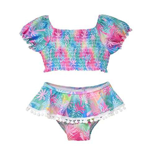 Image of Flap Happy Baby Girls' UPF 50+ Gemma Two Piece Smocked Pom-pom Swimsuit