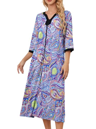 Image of PITINAN Moo Moo Nightgown House Dress Zip up Robes for Women Long Lounge Dress House Coat Women S-3XL