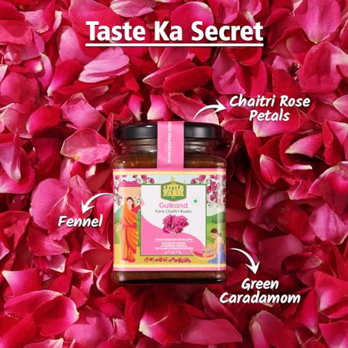 Image of THE LITTLE FARM CO Healthy Dessert Gulkand (250g) - Made With Pure Chaitri Gulab | Rose Petal Jam | Sundried With No Artificial Flavors | Traditional Recipe | Ayurvedic Digestive & Natural Body Coolant