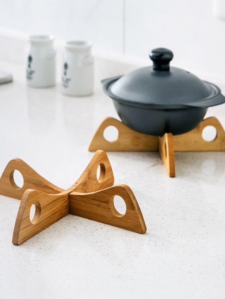 Reversible Wooden Trivet – Detachable, Heat-Resistant, Non-Slip Holder for Hot Pans, Pots, Bowls, Dishes & Frying Pans | Ideal for Kitchen, Dining & Serving