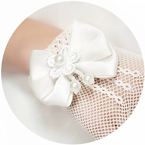 Unilove Flower Girl Gloves Lace Short Princess Gloves Tea Party Gloves For Little Girls Bow Tie Fish Net Gloves For Wedding (White) #TOP2
