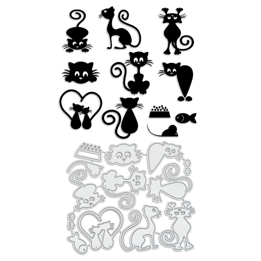 LZBRDY Animal Embossing Metal Cutting Dies for Card Making & Scrapbooking, Carbon Steel Craft Dies with Cats Designs