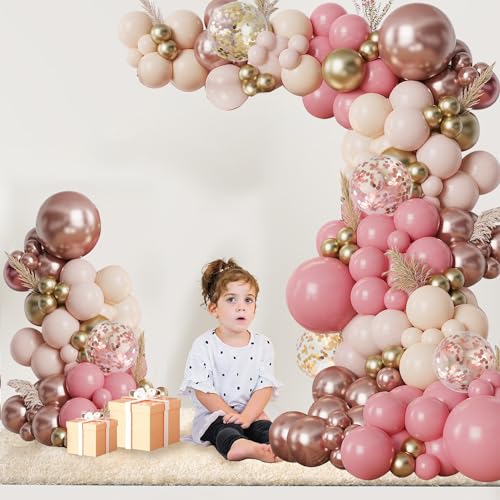 Image of Blush Pink Metallic Gold Confetti Balloon Arch Kit 144 Pcs