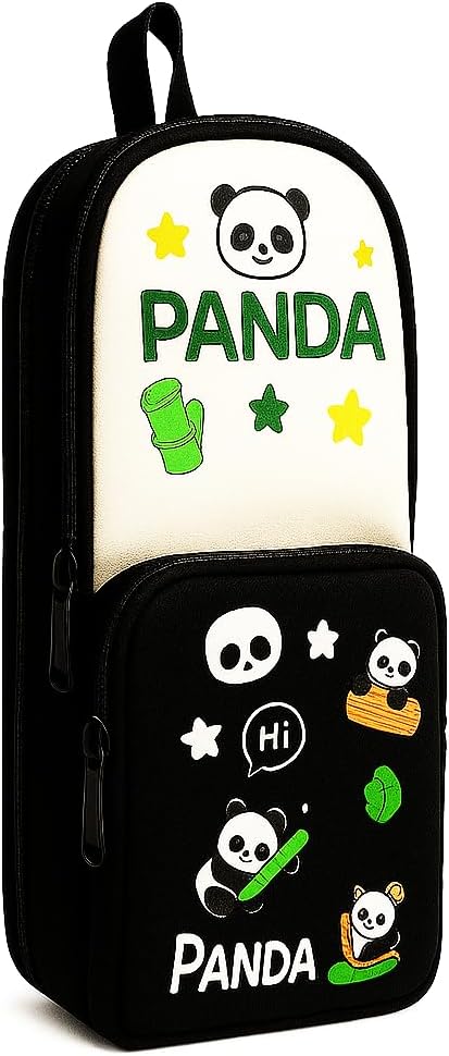 Kiddie Galaxia Black Panda Pencil Case 6 Layer with 3 Compartment Cute Aesthetic Pencil Case for Boys & Girls Large Capacity Pencil Pouch for School Kids Cute Stationary Gift Organizer for School