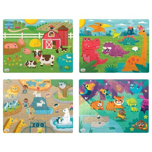 Chuckle & Roar - 4 Pack Tray Puzzles - Farm, Dinosaurs, Jungle, and Zoo - Larger...