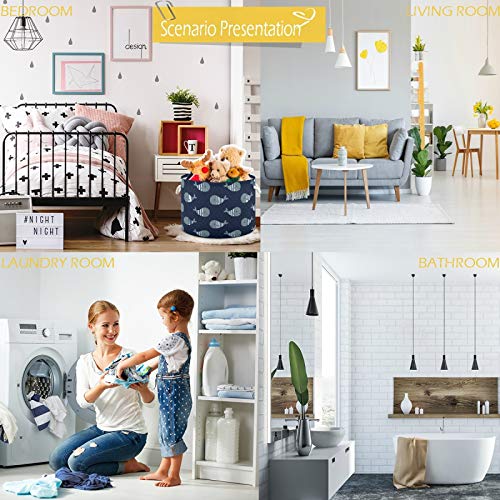 Image of visesunny Storage Basket Whale Cartoon Nursery Hamper Canvas Fabric Toy Storage Organizer Bin Storage Box Laundry Basket for Kid Rooms,Playroom,Shelves,Toy Basket