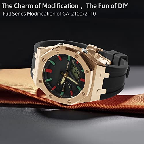 Image of GA2100 Stainless Steel Watch Case with Metal Watchband and Rubber Strap Mod Kit - Compatible with GA-2100 /GA-2110 /GA-B2100 Series - Watch Part Replacement
