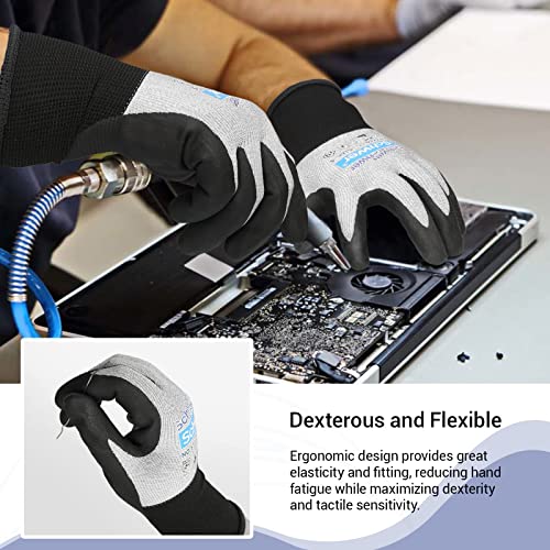 Schwer 12 Pairs Coolmax Technology Work Gloves Micro-Foam Nitrile Coated, Touch Screen Working Gloves For Men & Women, Ideal For General Duty Work, Automotive, Electronic Assembly, Gardening (Medium) #TOP2