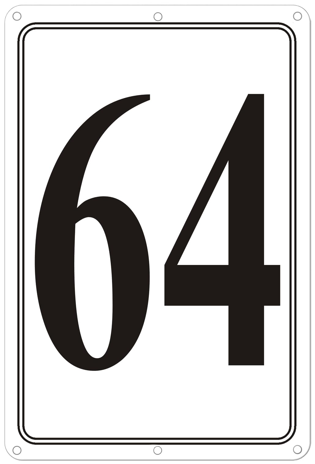 Premium Aluminum Number Signs 64, Metal 12" X 8" Numbered Signs Outdoor for Parking Lots, Floor, Dock, Court, Aisle, Field, High Visibility, No Fade, Weather-resistant