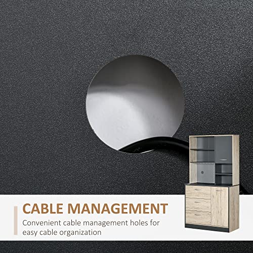 Homcom 67" Freestanding Buffet With Hutch, Kitchen Pantry Storage Cabinet With 3 Drawers, Cable Management, 4 Cubes, 2 Cabinets, Oak #TOP5