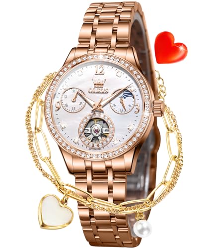 Image of OLEVS Women Watches Automatic Mechanical Set Casual Diamond Dress Ladies Self Winding Two Tone Wrist Watch Date