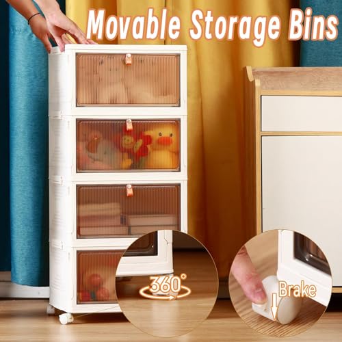 Image of Sunderlook Plastic Wardrobe for Kids Clothes - Standing Desk Premium Comfort Foldable Wardrobes for Clothes, Large Cupboard for Storage for Men and Women (Bright White, 4 Door)