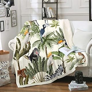 Loussiesd Palm Tree Print Blanket for Sofa Couch Bed Leopard Zebra Fleece Throw Blanket Decorative Tropical Nature Theme Sherpa Blanket Wild Animal Pattern Plush Fuzzy Blanket Double 60"x79"