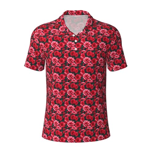 Chemise courte pour homme respirante et décontractée à motif fleurs rouges