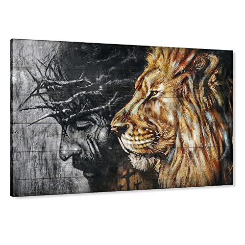 Large Jesus And Lion Canvas Wall Art Jesus Pictures For Wall Christian Lion And God Wall Decor Lion Of Judah Poster Religious Painting Modern Framed Artwork For Bedroom Living Room #TOP4