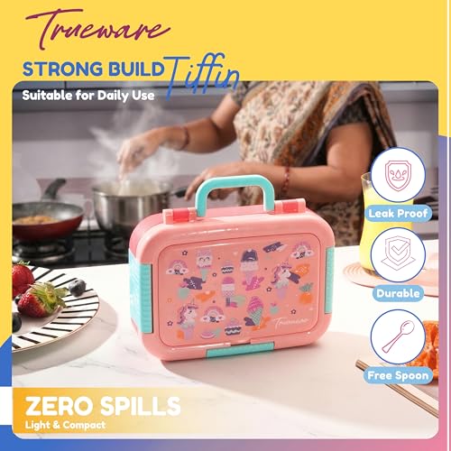 Image of Trueware Galaxy 3 304 Stainless Steel PU Insulated Lunch Box with Three Compartment BPA Free, Food Grade Ideal for School, Picnic, Office & Outdoor - 520ml