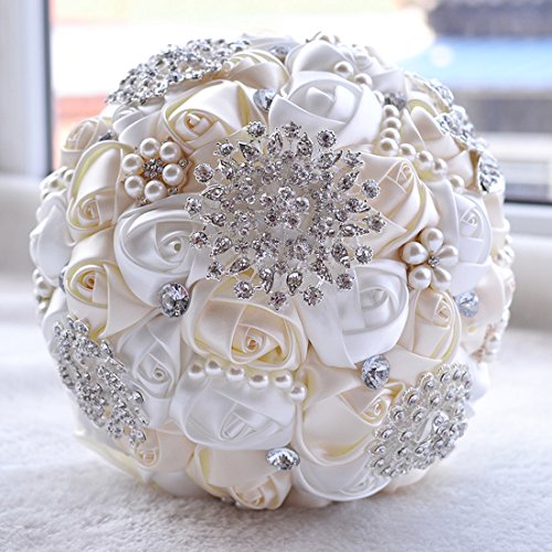 Faybox Handmade Rhinestone Brooch Stunning Tassel Wedding Bridal Bouquets White And Ivory #TOP4
