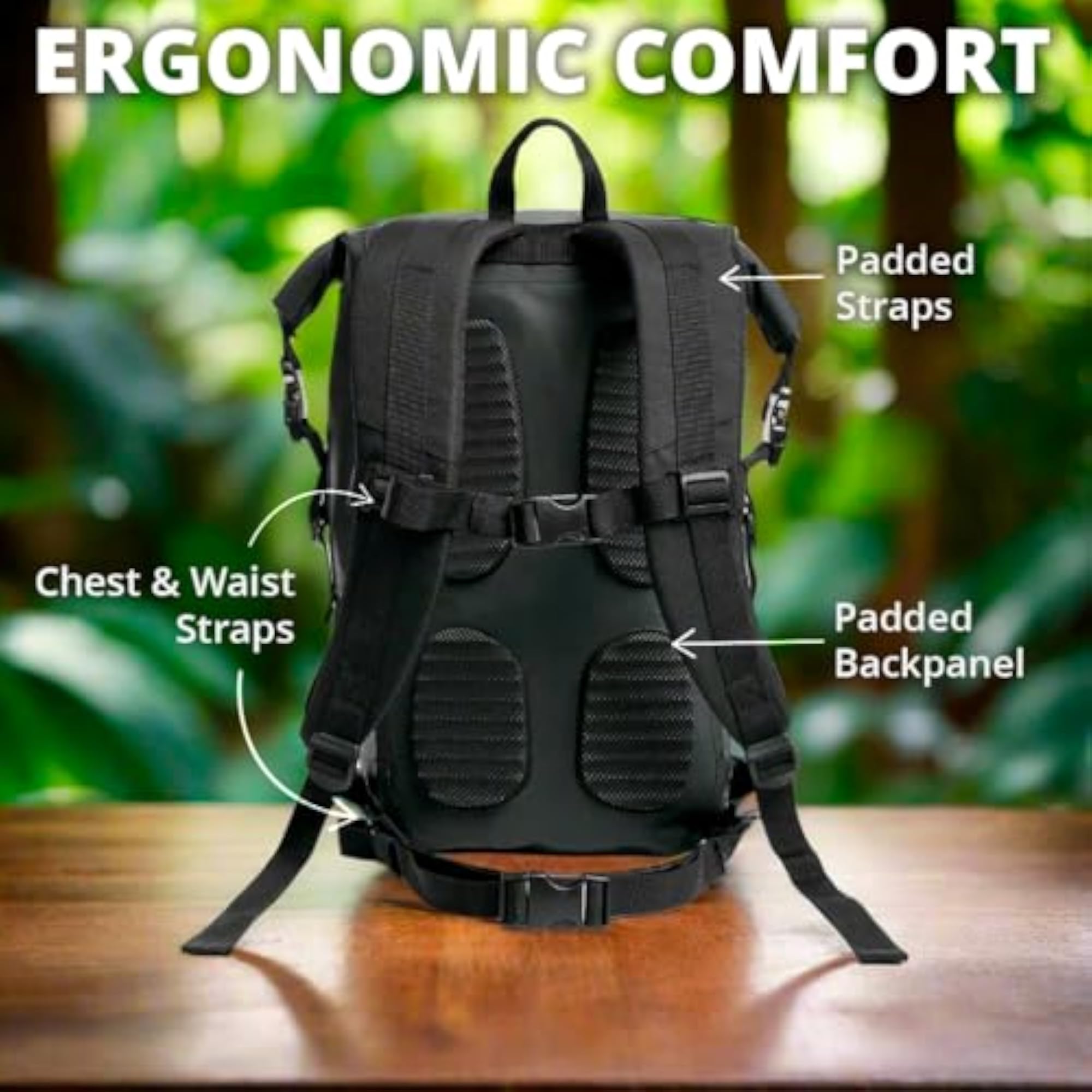 Waterproof 30L Rolltop Motorcycle Backpack with Detachable Laptop Cover
