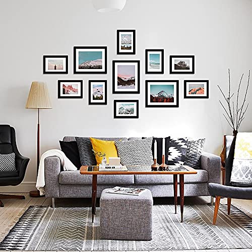 11 Pack Wooden Picture Frames 5X7 8X10 Gallery Wall Photo Frames Set With Hanging Template, Real Wood Collage Photo Frames With Photo Mats,Black #TOP4