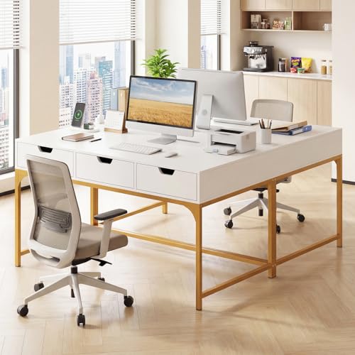 Image of Tangkula Computer Desk with 3 Drawers, Home Office Workstation
